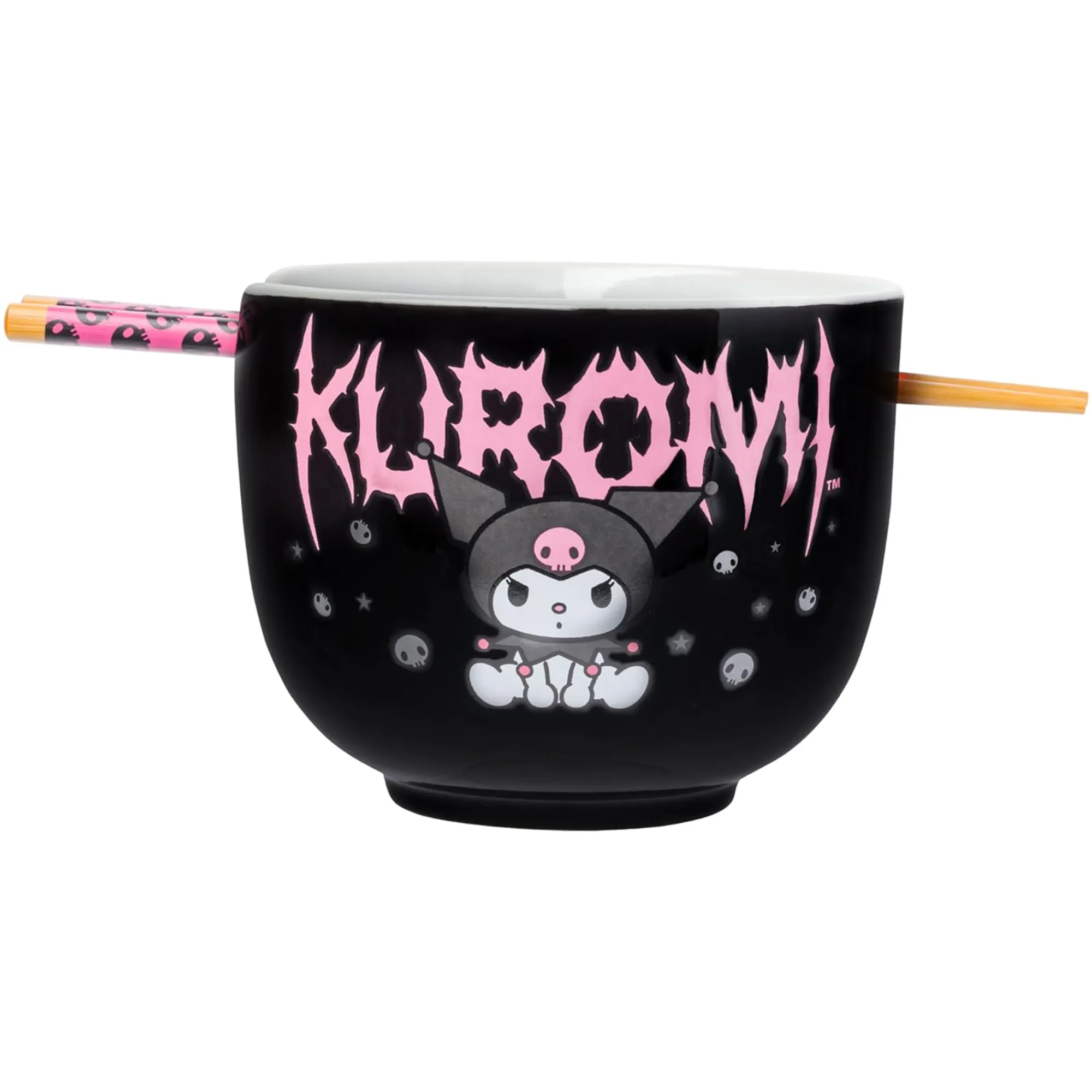 Silver Buffalo Kuromi Ceramic Ramen Bowl and Chopstick Set (Metal Logo)