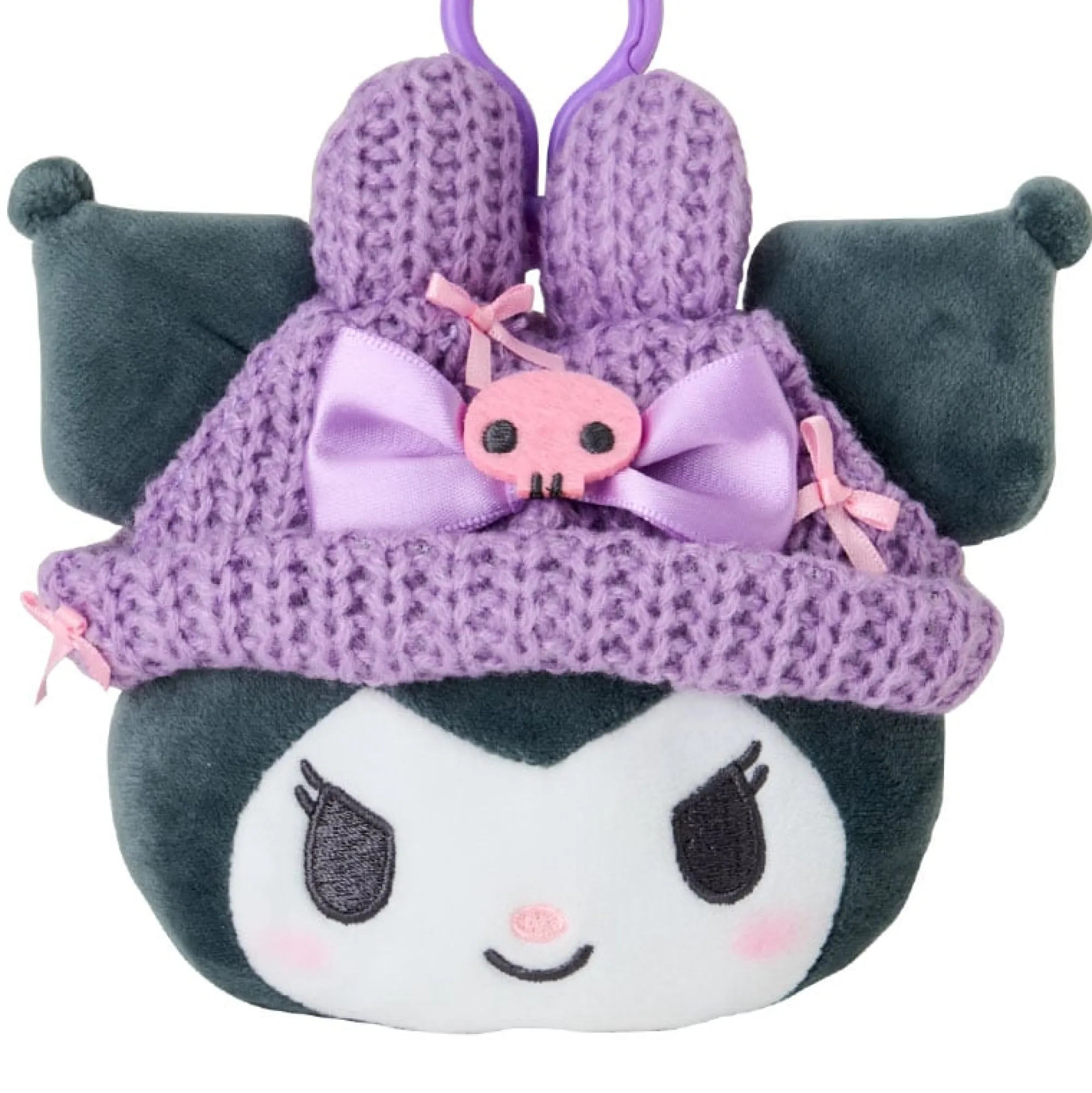 Japan Original Kuromi Cozy Cap Mascot Clip Pouch