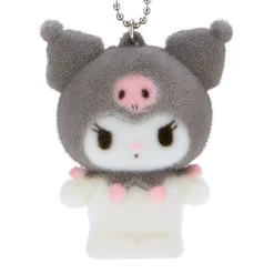 Japan Original Kuromi Flocked Keychain Mascot