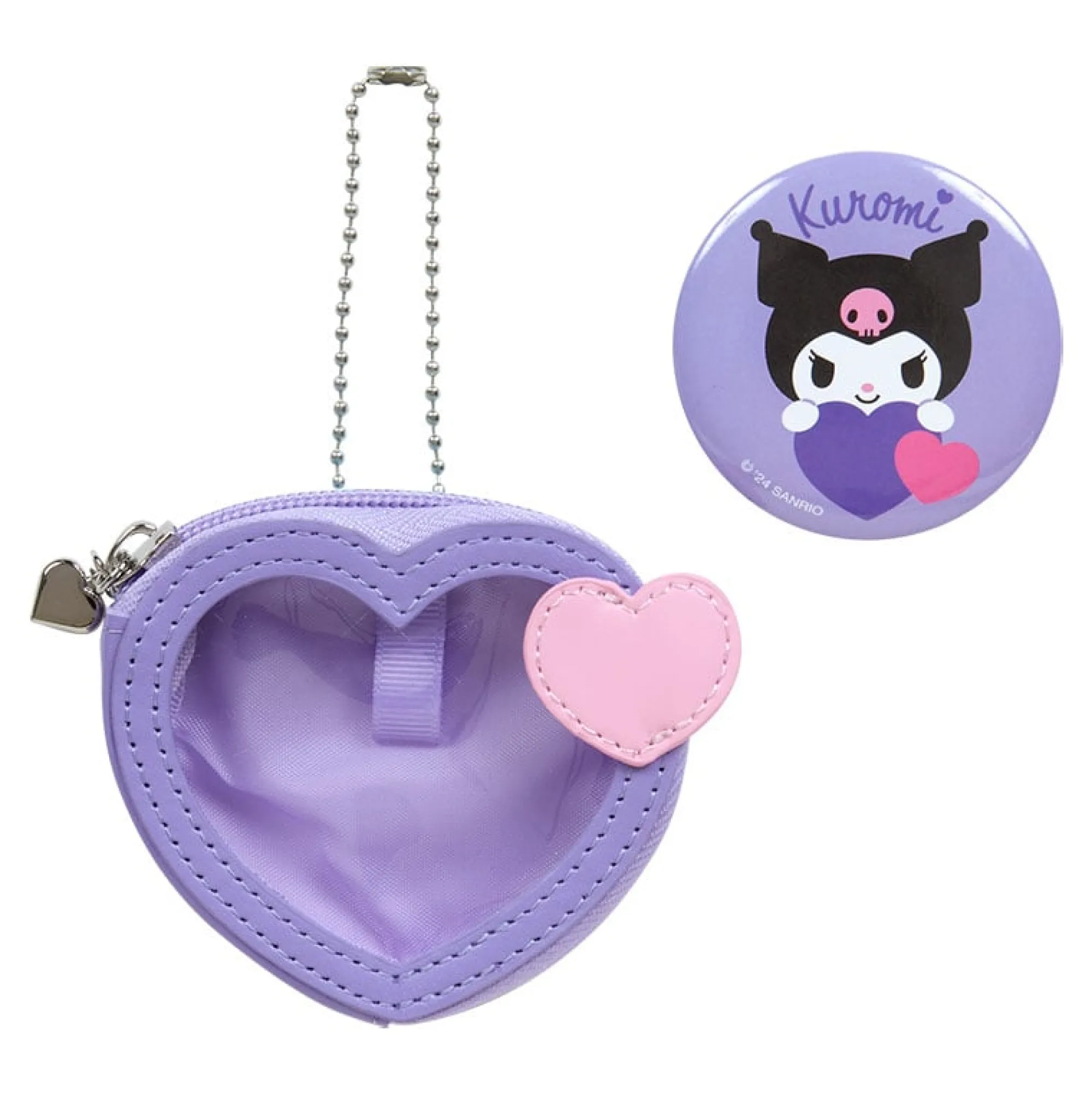 Japan Original Kuromi Mini Pouch and Pin Set (Big Heart Series)