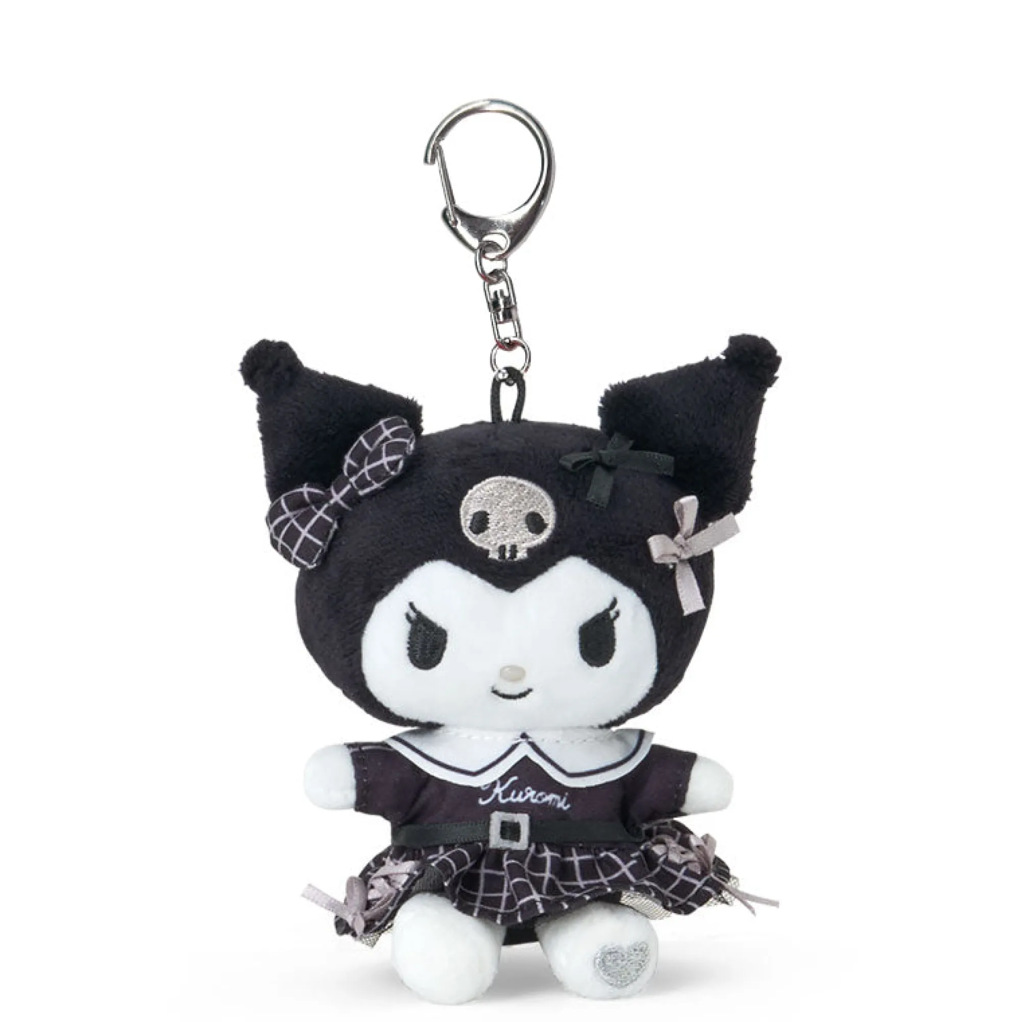 Japan Original Kuromi Plush Mascot Keychain (Silver Houndstooth Series)