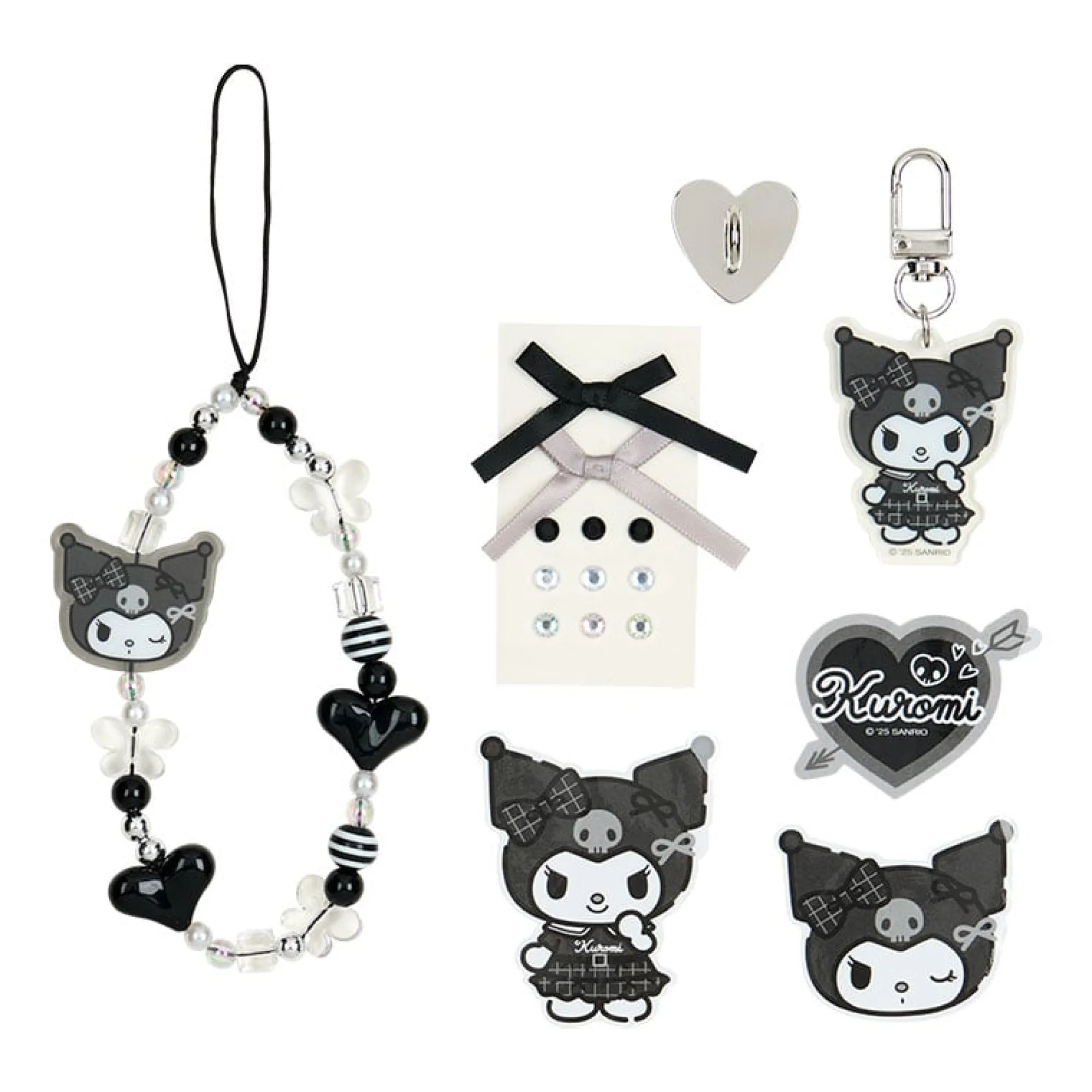 Japan Original Kuromi Smartphone Charm Set (Silver Houndstooth Series)