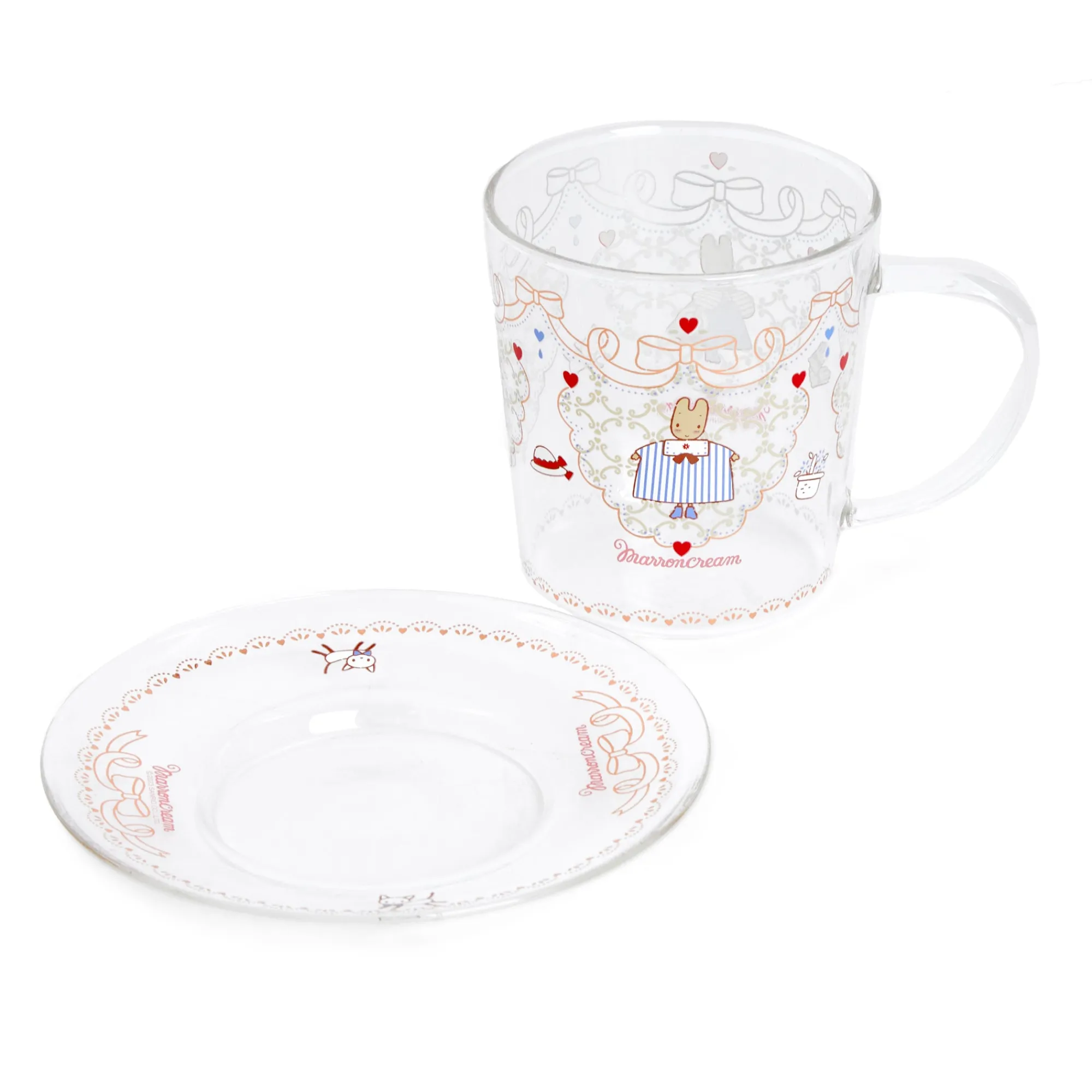 Global Original Marron Cream Glass Cup and Saucer Set