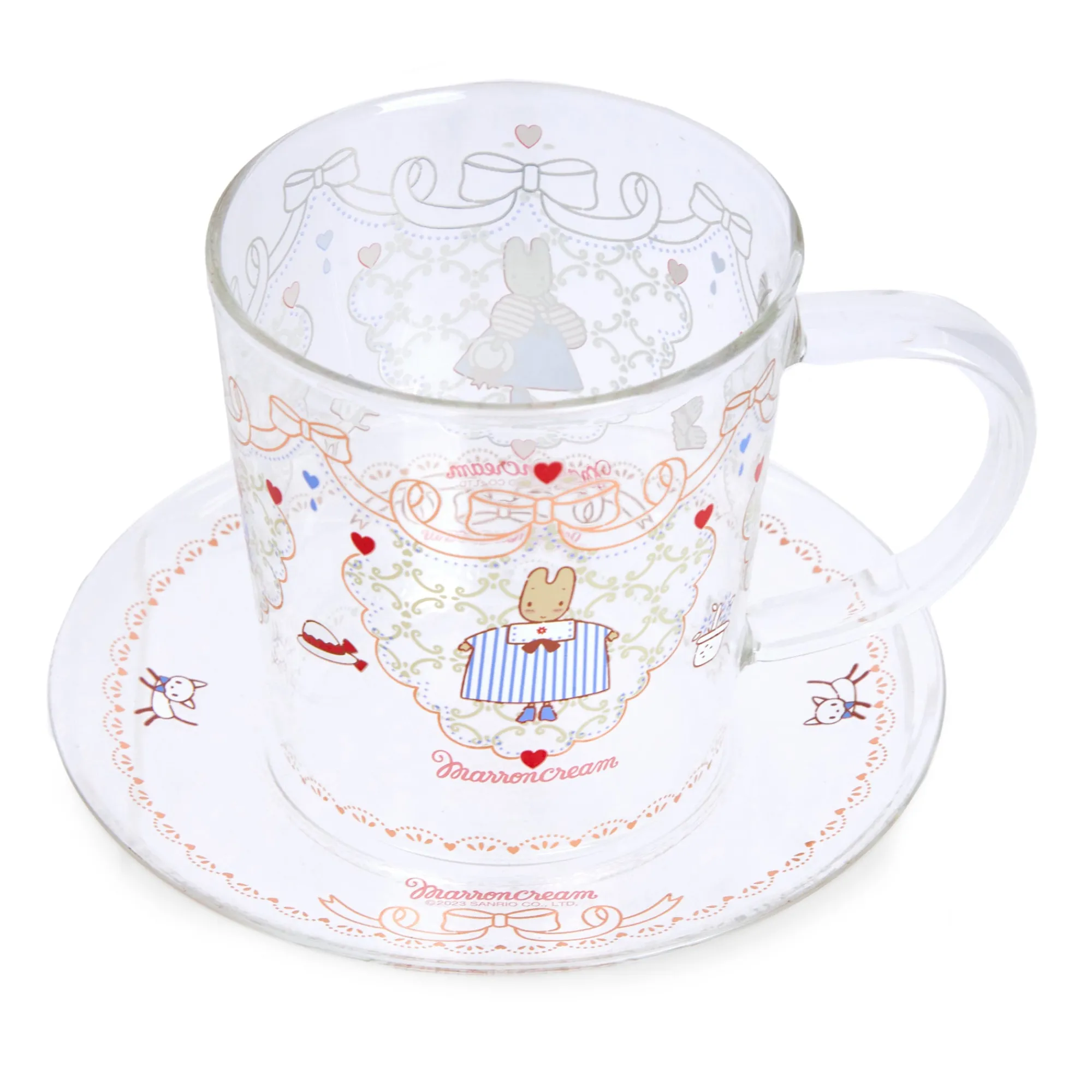 Global Original Marron Cream Glass Cup and Saucer Set