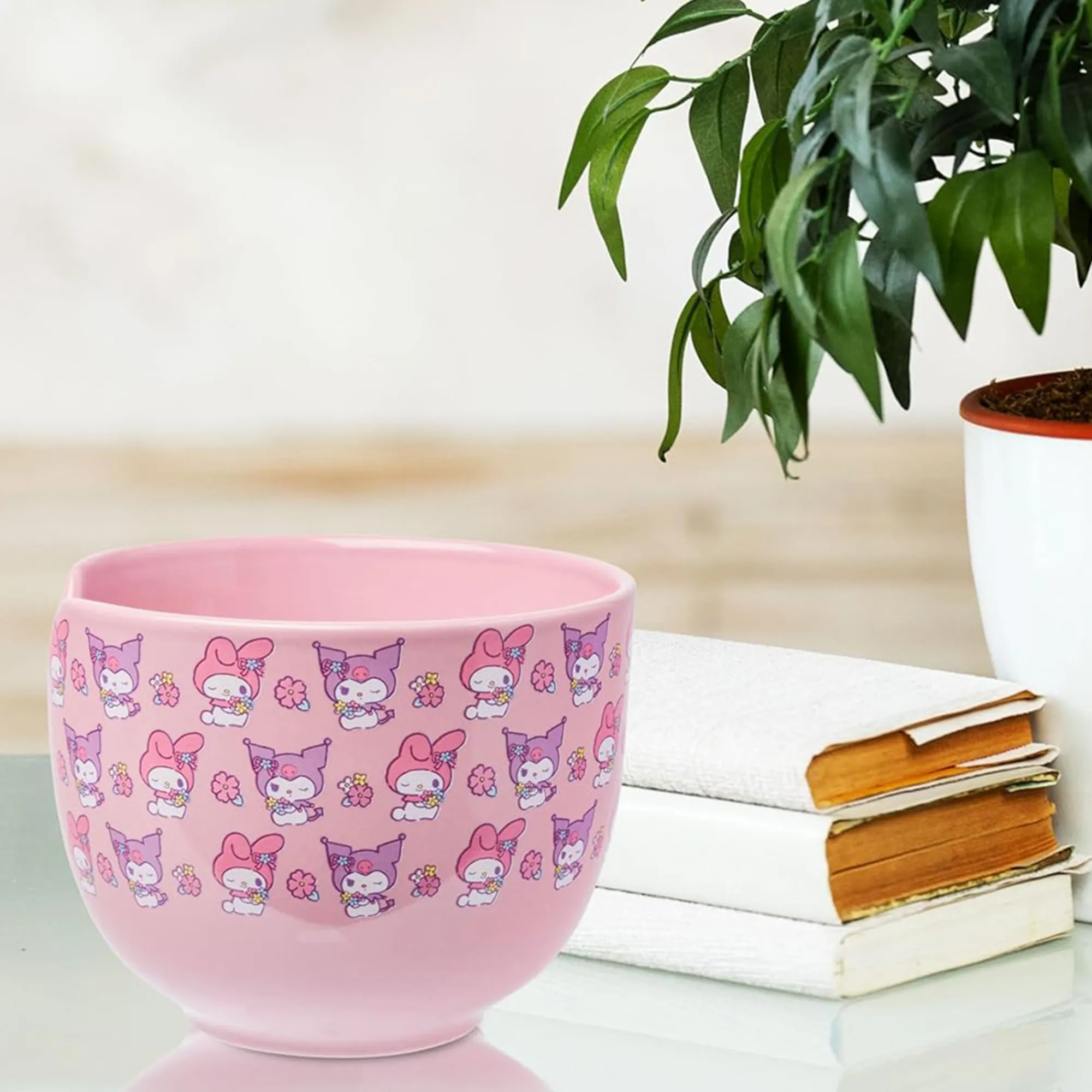 Silver Buffalo My Melody & Kuromi Ceramic Ramen Bowl and Chopstick Set (Pastel Flowers)