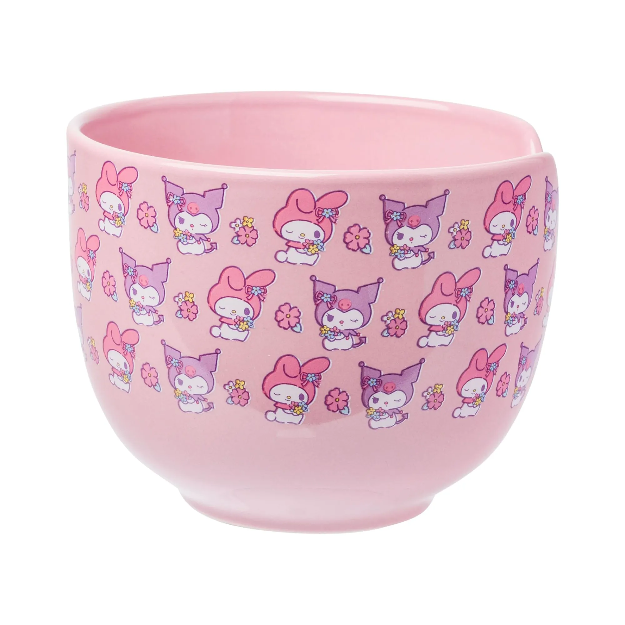 Silver Buffalo My Melody & Kuromi Ceramic Ramen Bowl and Chopstick Set (Pastel Flowers)