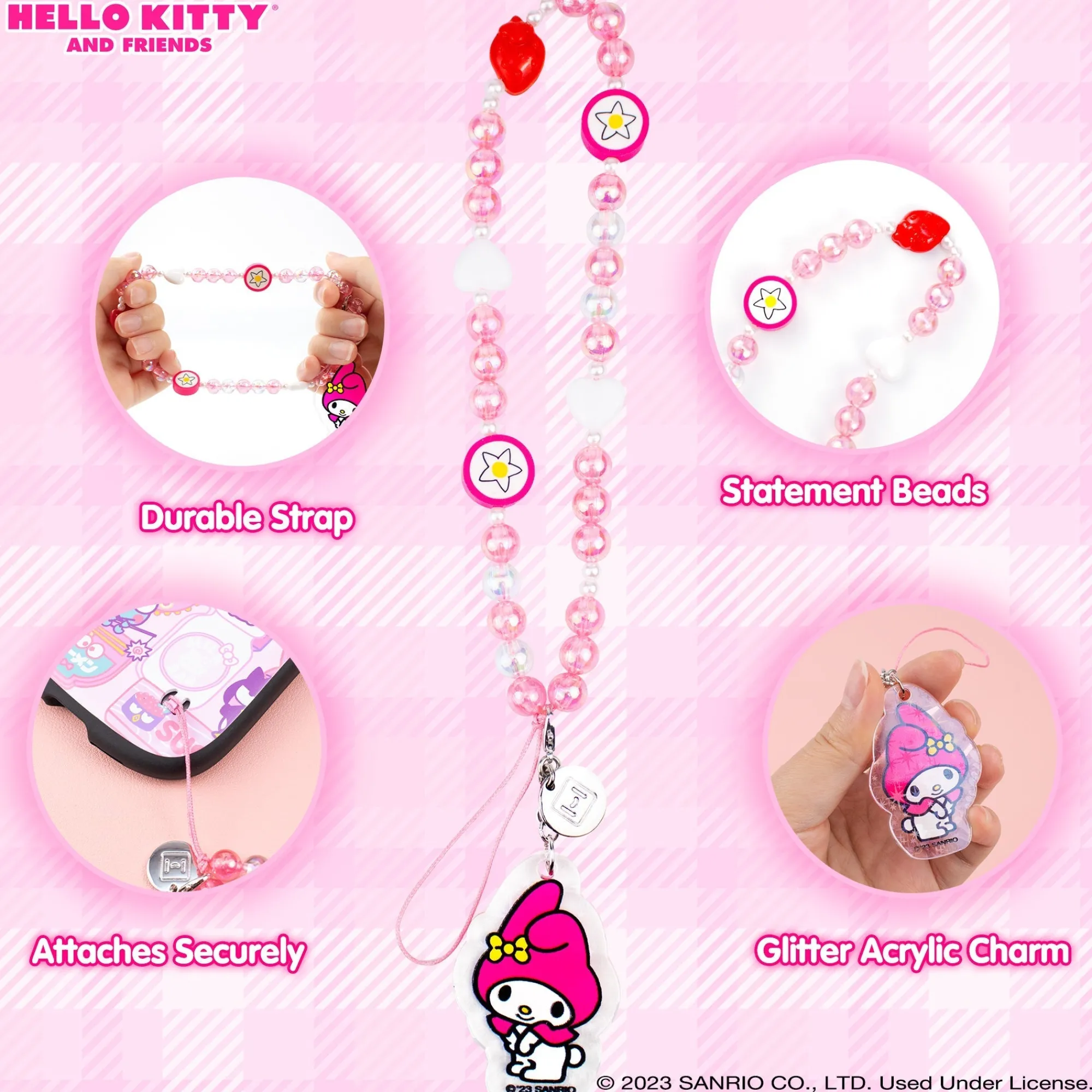HAMEE My Melody Beaded Charm Mobile Phone Wrist Strap