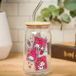 Silver Buffalo My Melody Snacks Bamboo Lidded Glass Tumbler