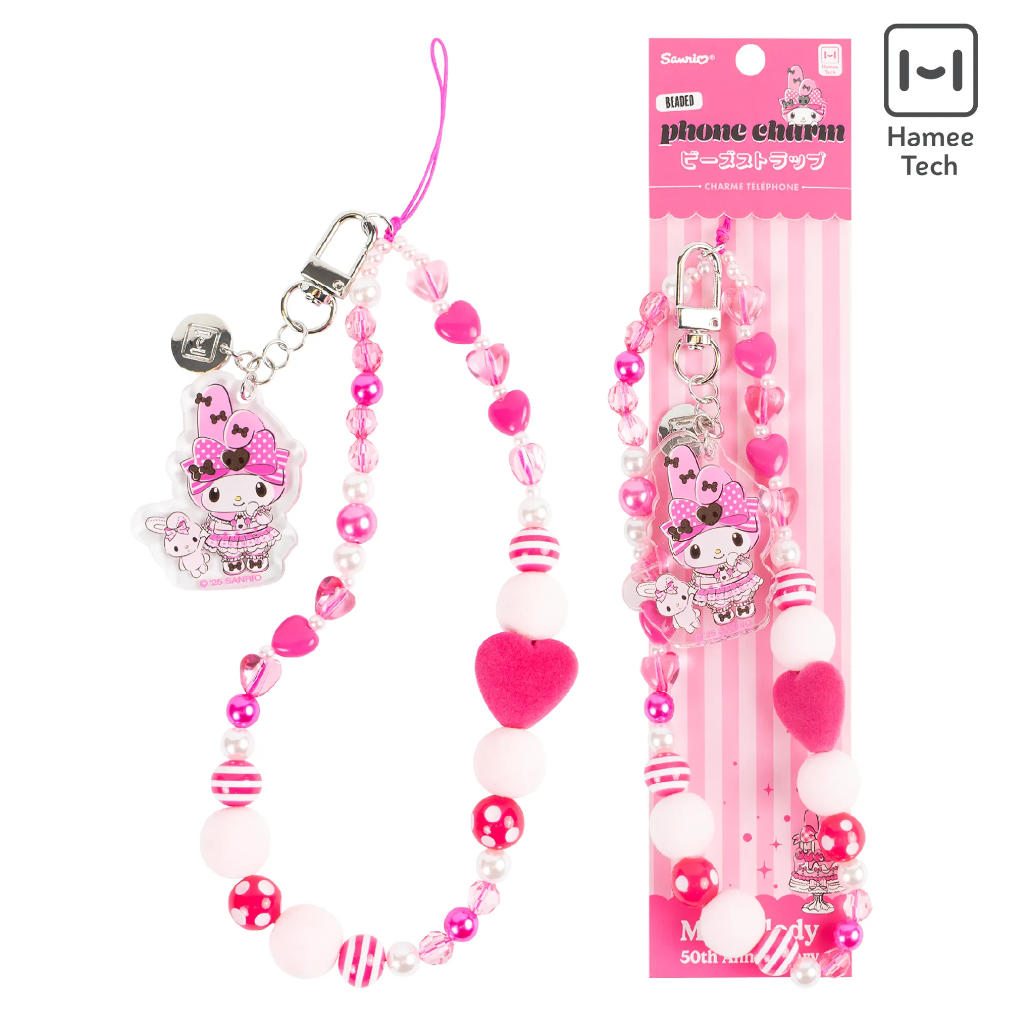 Hamee.com - Hamee US My Melody 50th Anniversary Beaded Charm Mobile Phone Wrist Strap