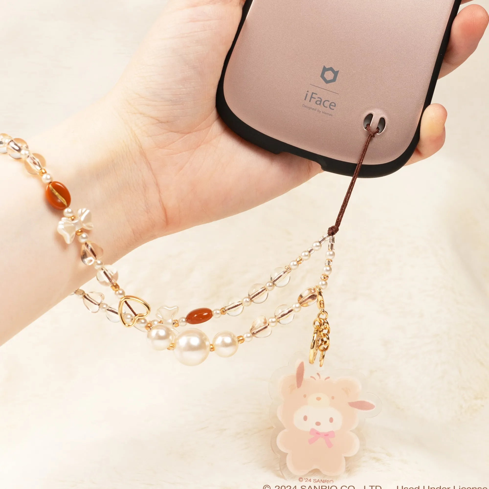 Hamee.com - Hamee US Pochacco Latte Bear Beaded Charm Mobile Phone Wrist Strap
