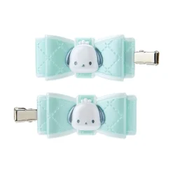 Japan Original Pochacco 2-Piece Hair Clip Set (Quilted Ribbon)