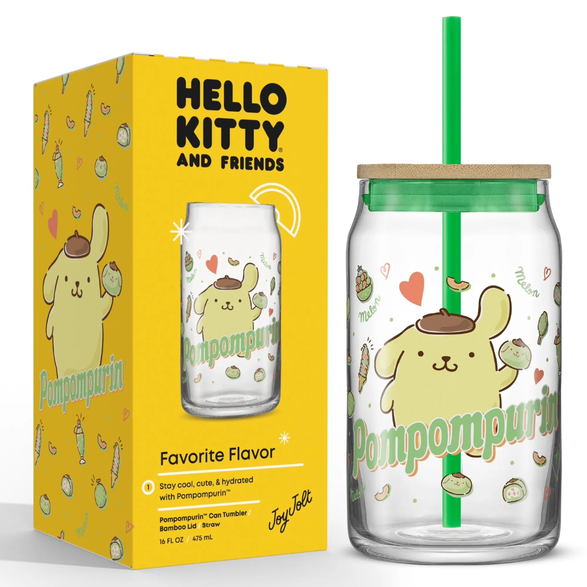 JoyJolt Pompompurin Favorite Flavor Lidded Glass Tumbler
