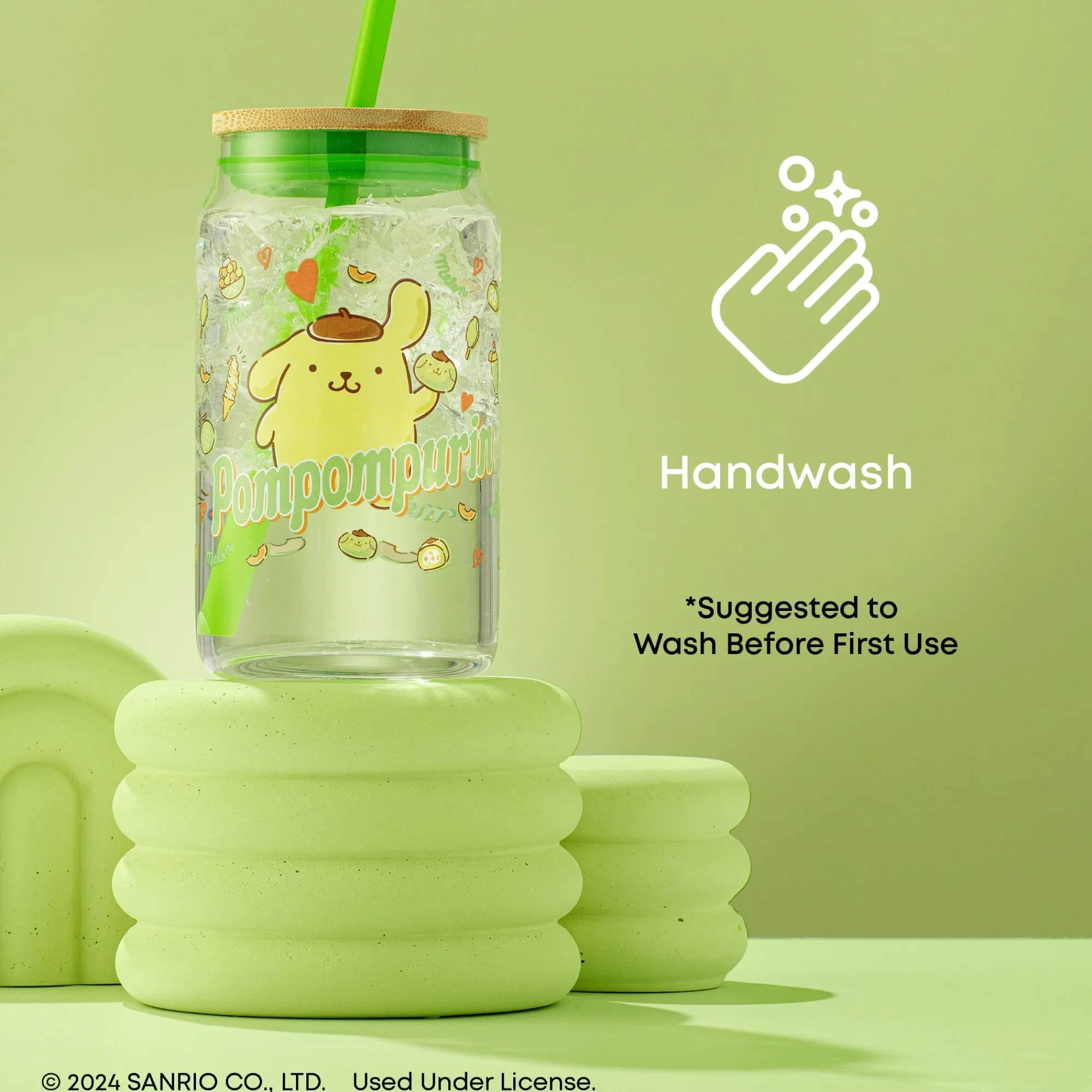JoyJolt Pompompurin Favorite Flavor Lidded Glass Tumbler
