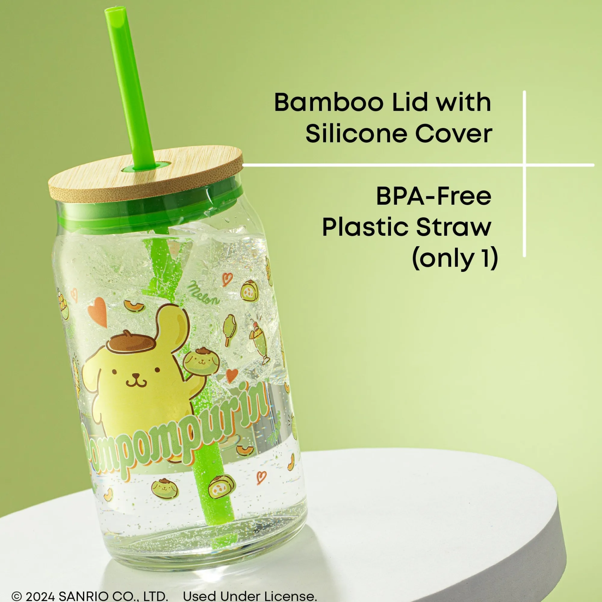 JoyJolt Pompompurin Favorite Flavor Lidded Glass Tumbler