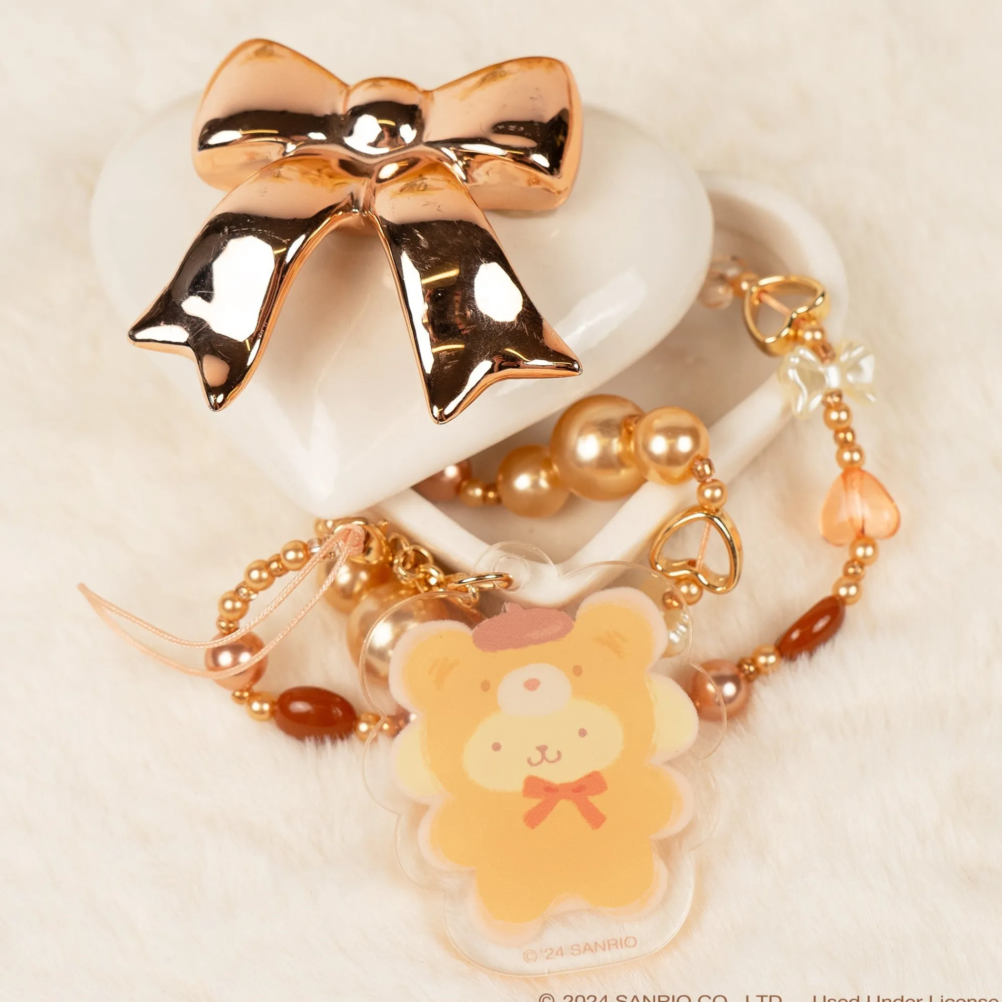 Hamee.com - Hamee US Pompompurin Latte Bear Beaded Charm Mobile Phone Wrist Strap